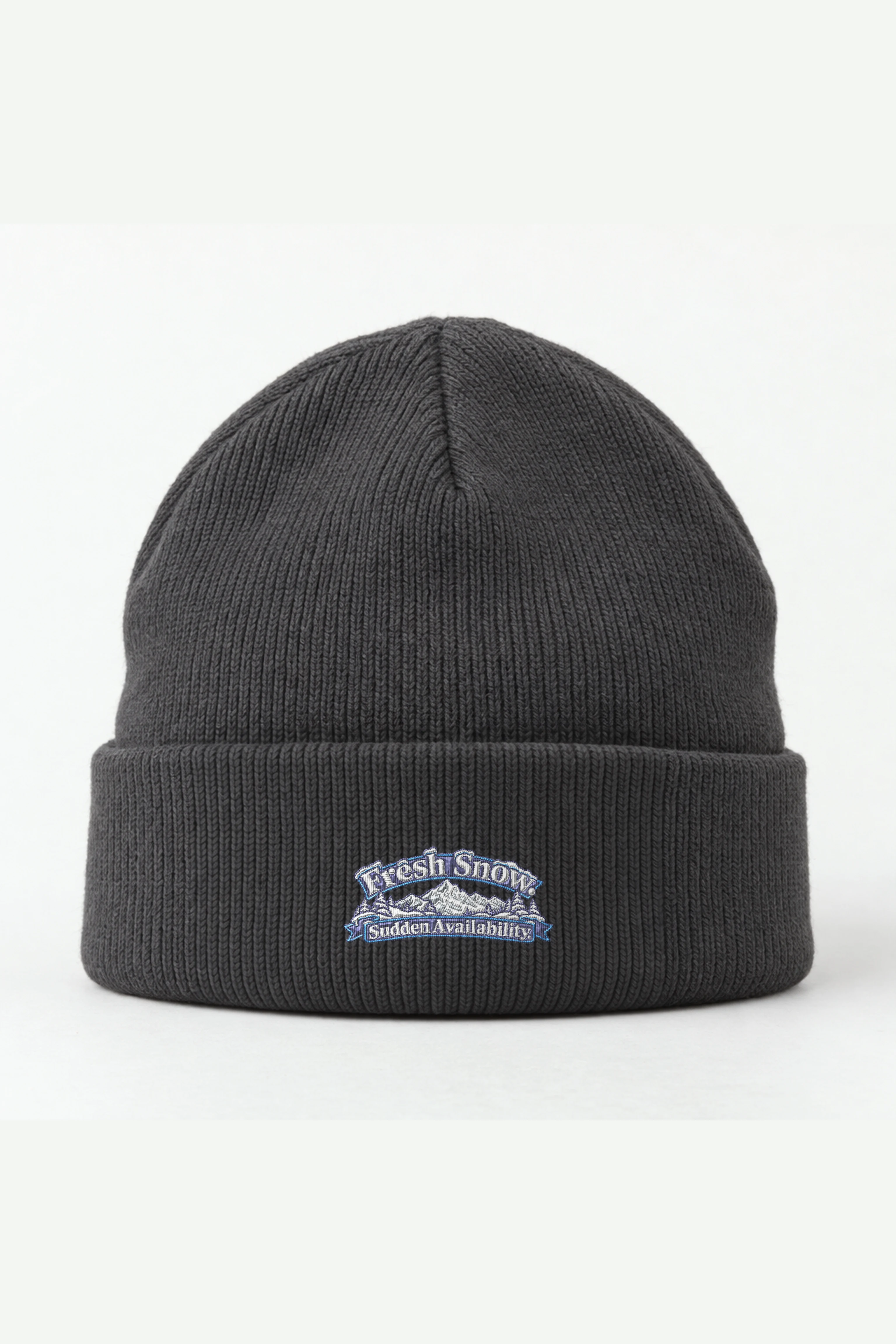 "Fresh Snow Sudden Availability" Cuffed Beanie · Embroidered