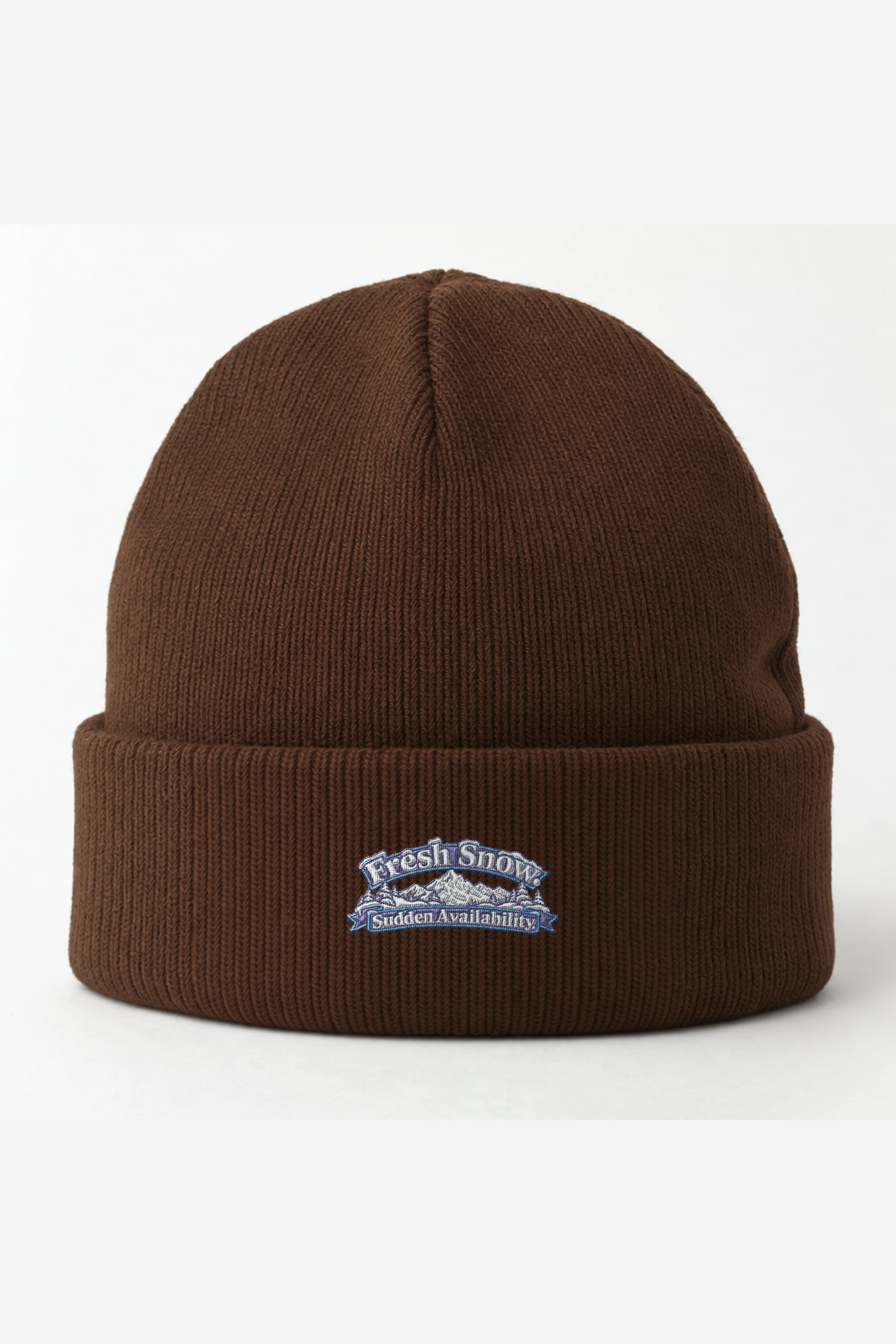 "Fresh Snow Sudden Availability" Cuffed Beanie · Embroidered