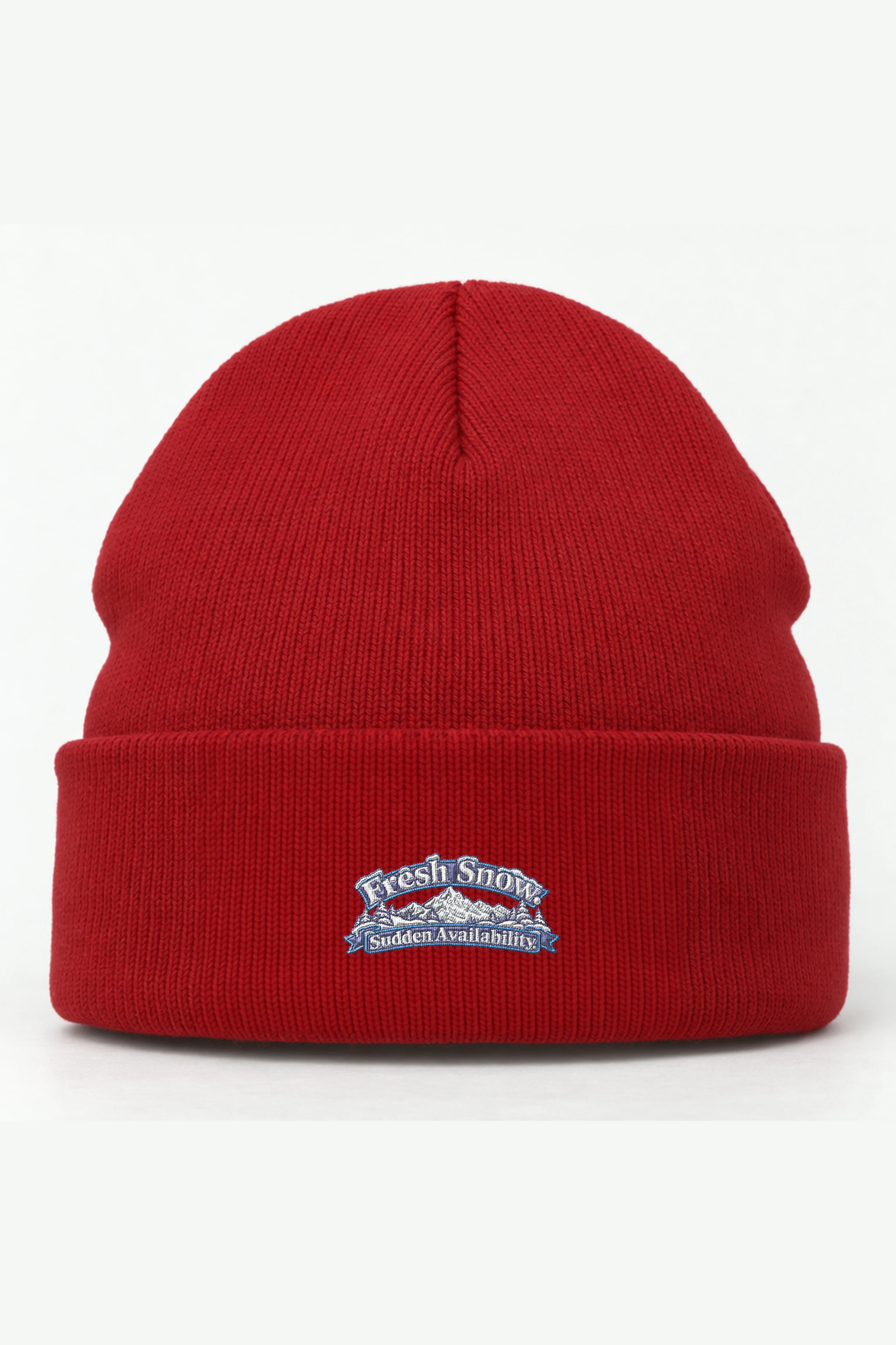"Fresh Snow Sudden Availability" Cuffed Beanie · Embroidered