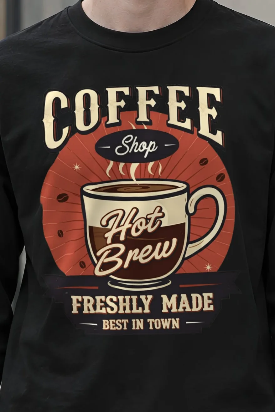 "Freshly Made Coffee" Unisex Longsleeve T-shirt - the graphic up close