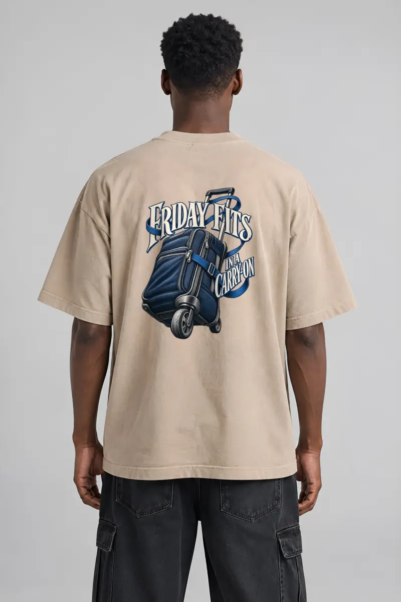"Friday Fits in a Carry-On" Unisex Oversized Heavyweight Crewneck T-Shirt