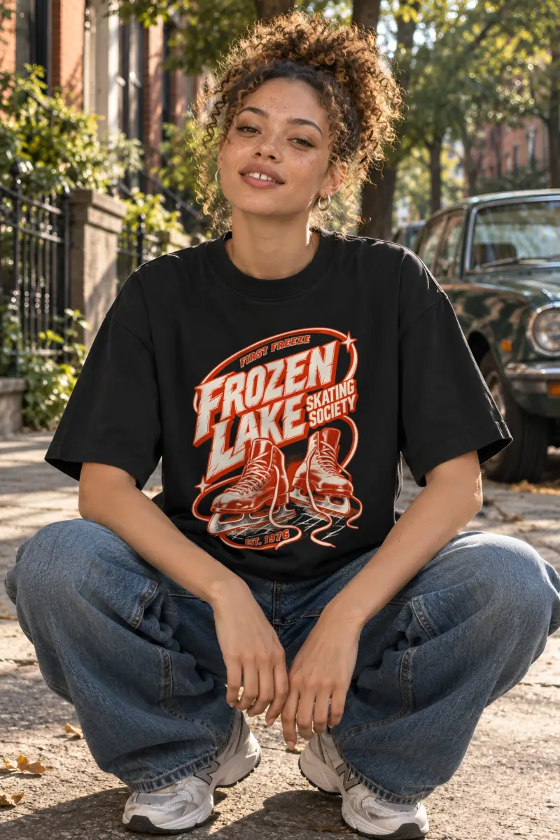 "Frozen Lake Skating Society" Unisex Oversized Heavyweight Crewneck T-Shirt