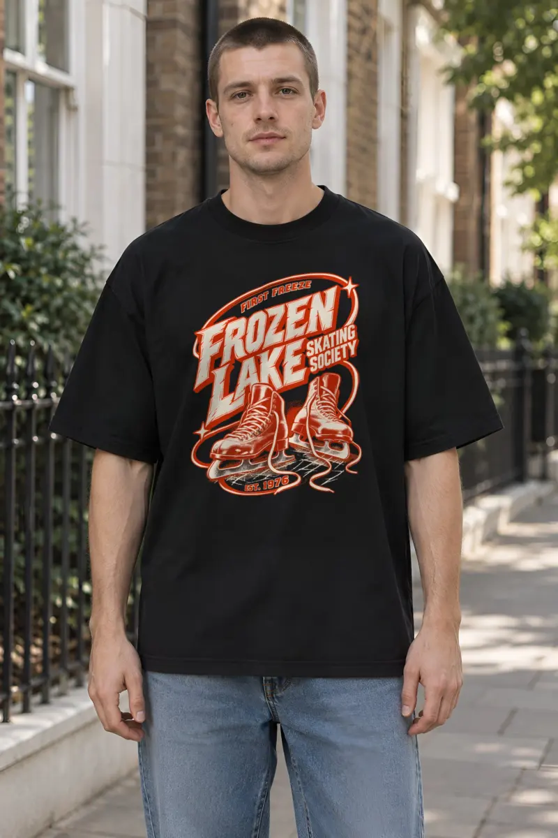 "Frozen Lake Skating Society" Unisex Oversized Heavyweight Crewneck T-Shirt
