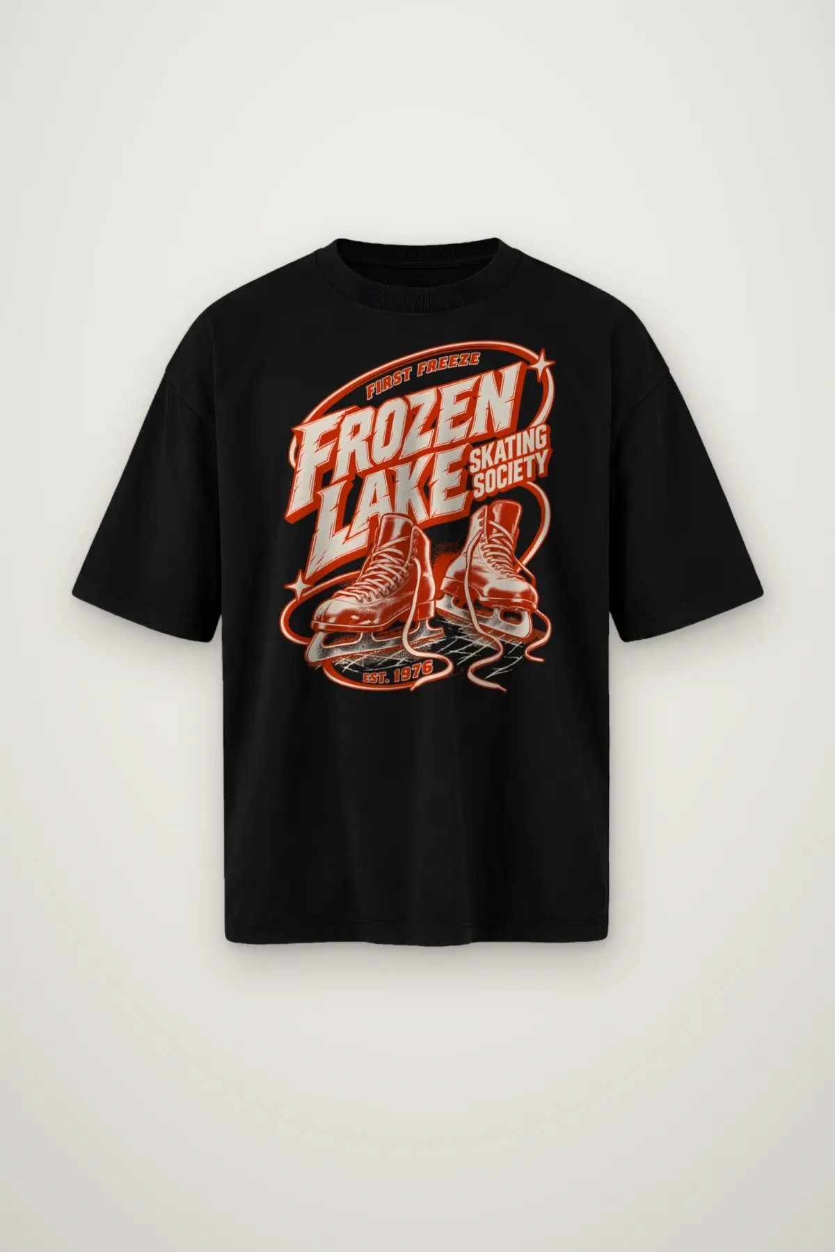 "Frozen Lake Skating Society" Men's Oversized Heavyweight Crewneck T-Shirt
