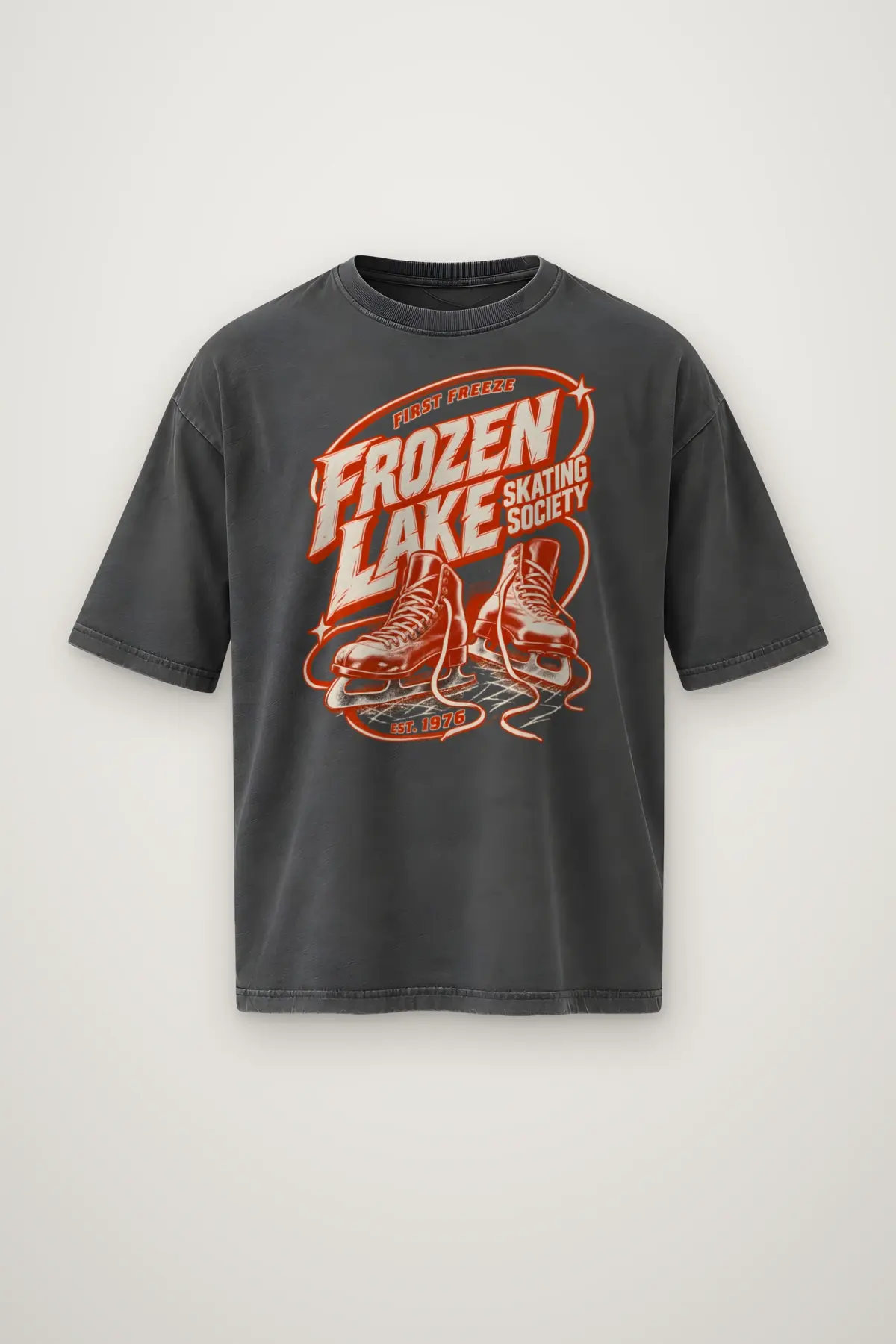 "Frozen Lake Skating Society" Men's Oversized Heavyweight Crewneck T-Shirt