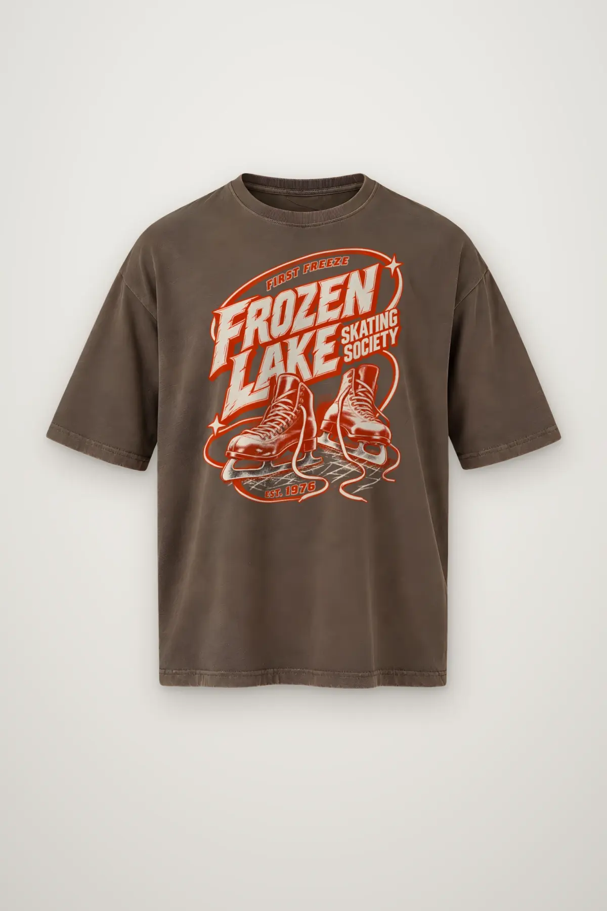 "Frozen Lake Skating Society" Men's Oversized Heavyweight Crewneck T-Shirt