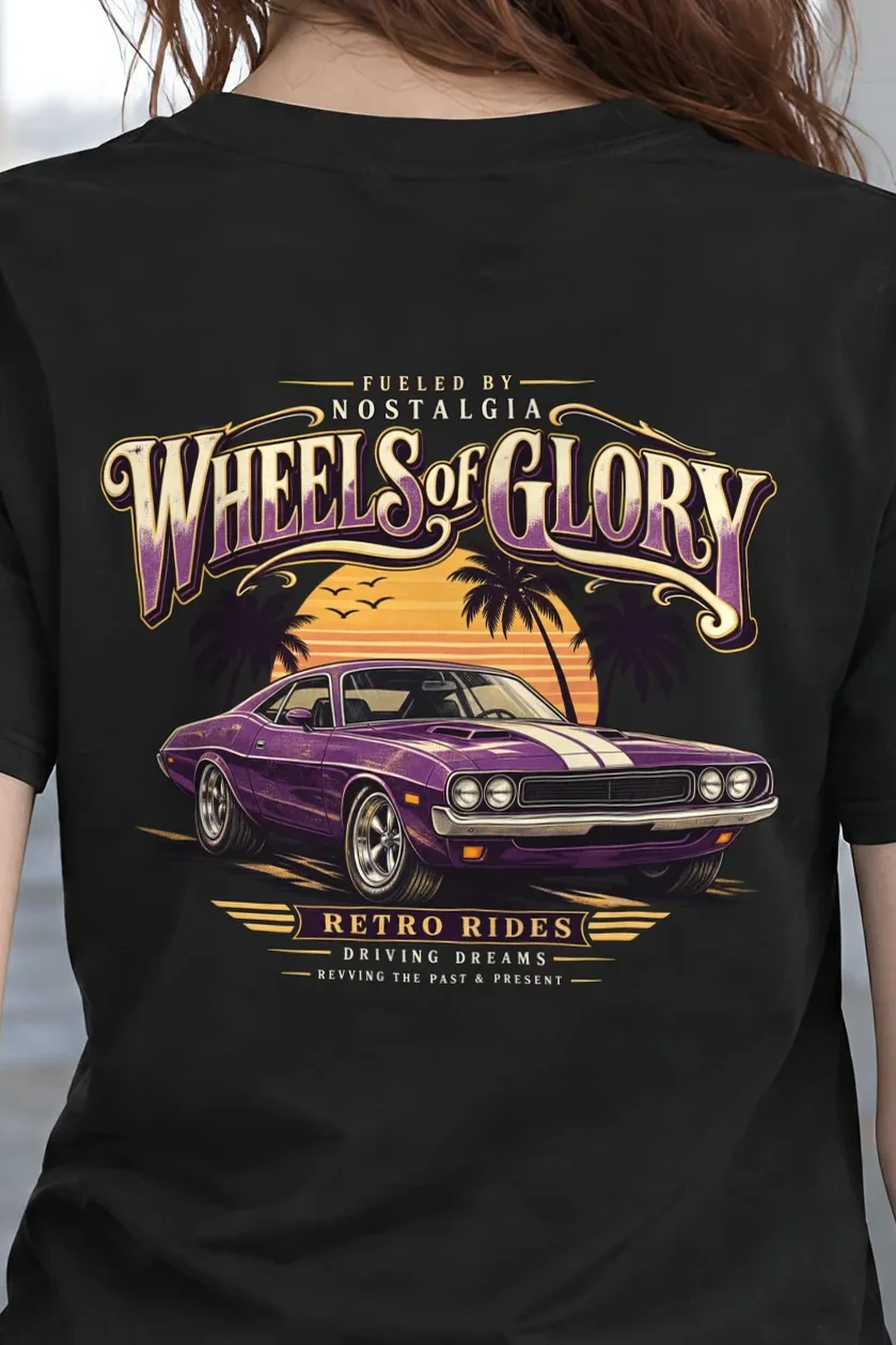 "Fueled By Nostalgia" Heavyweight Unisex Crewneck T-shirt - the graphic up close