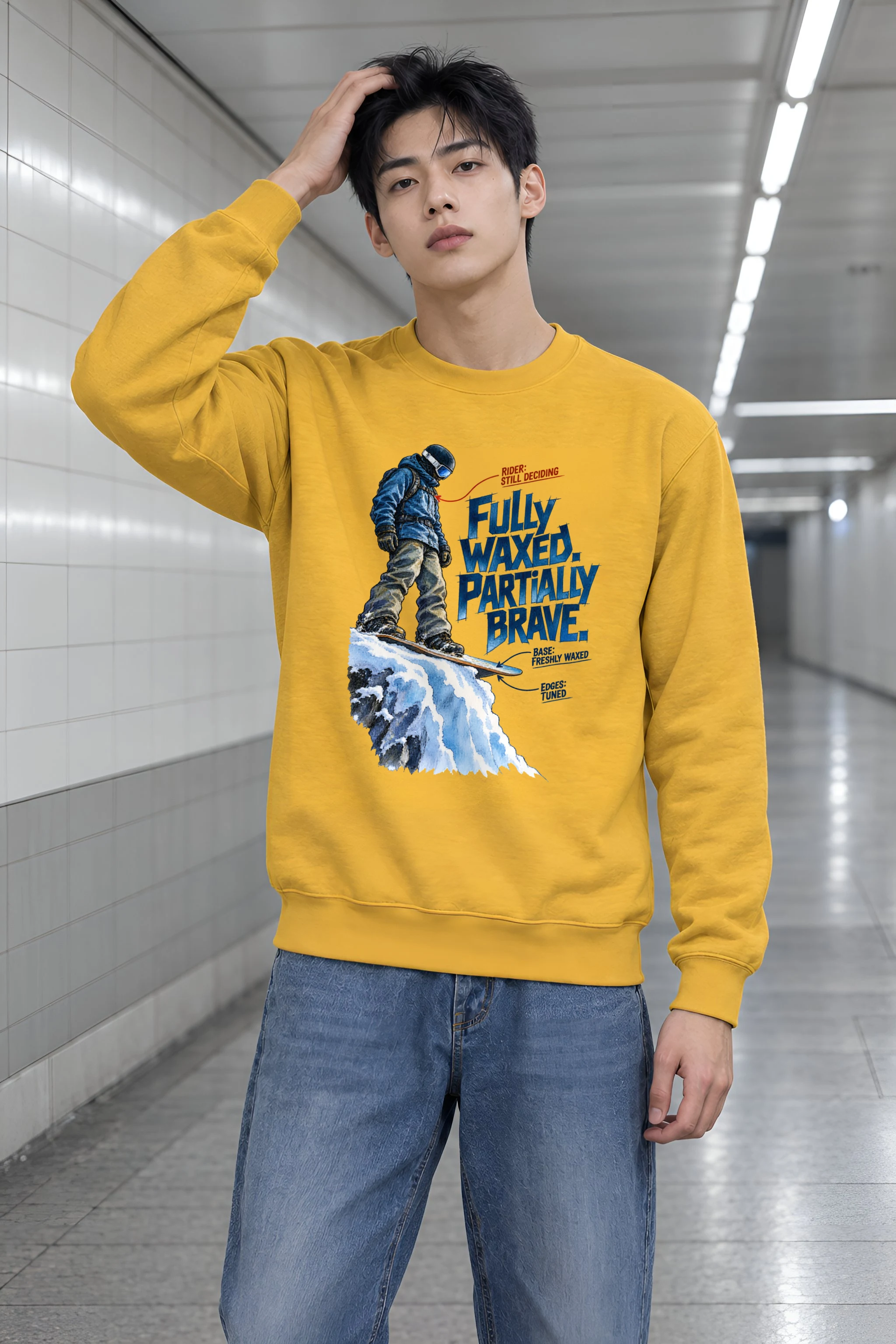 "Fully Waxed Partially Brave" Unisex Crewneck Sweatshirt