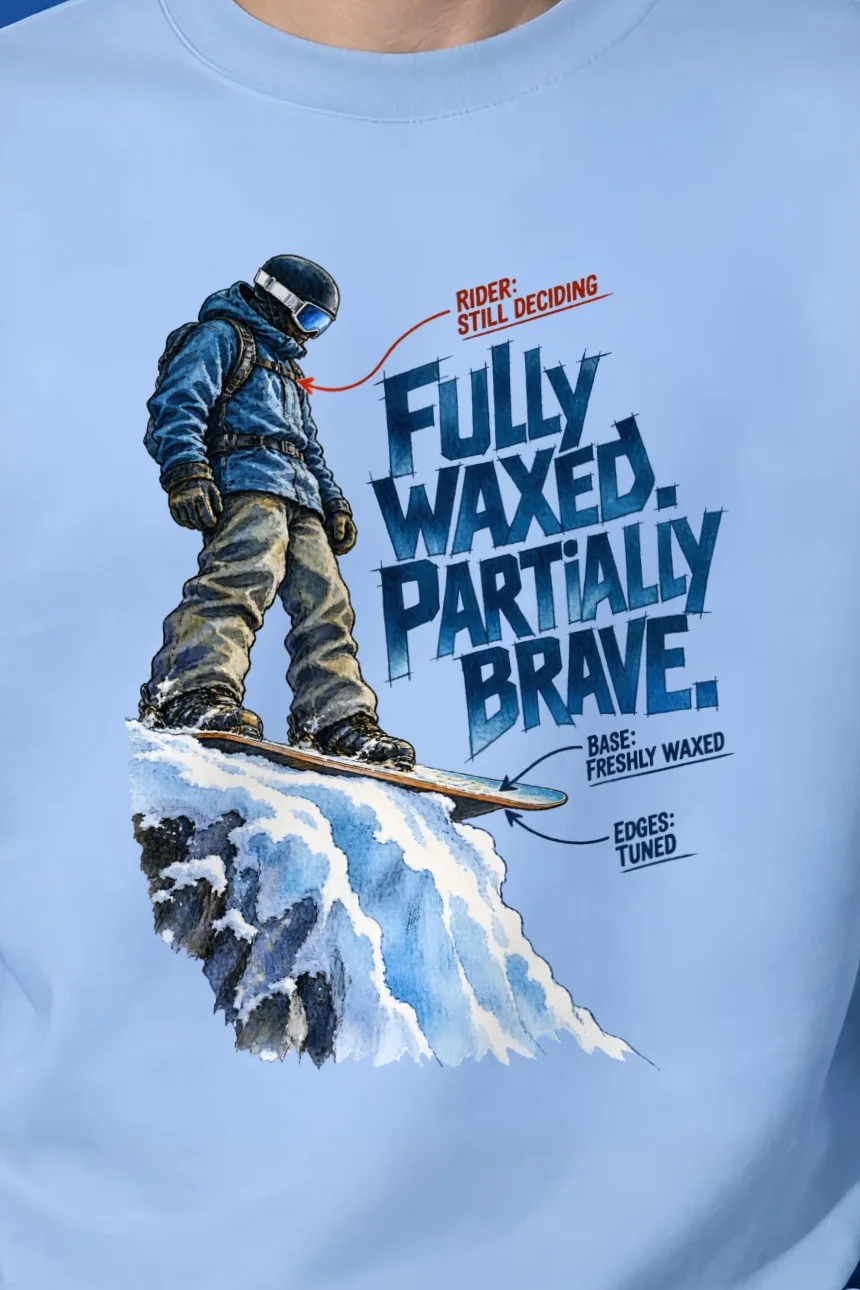 "Fully Waxed Partially Brave" Unisex Crewneck Sweatshirt - the graphic up close