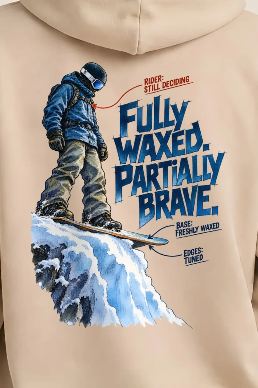 "Fully Waxed Partially Brave" Unisex Pullover Hoodie - the graphic up close