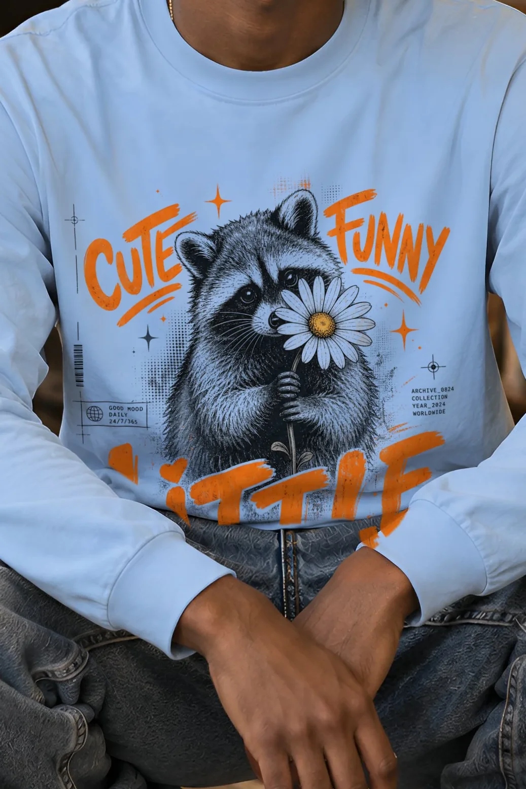 "Funny Little Good Mood" Unisex Longsleeve T-shirt - the graphic up close