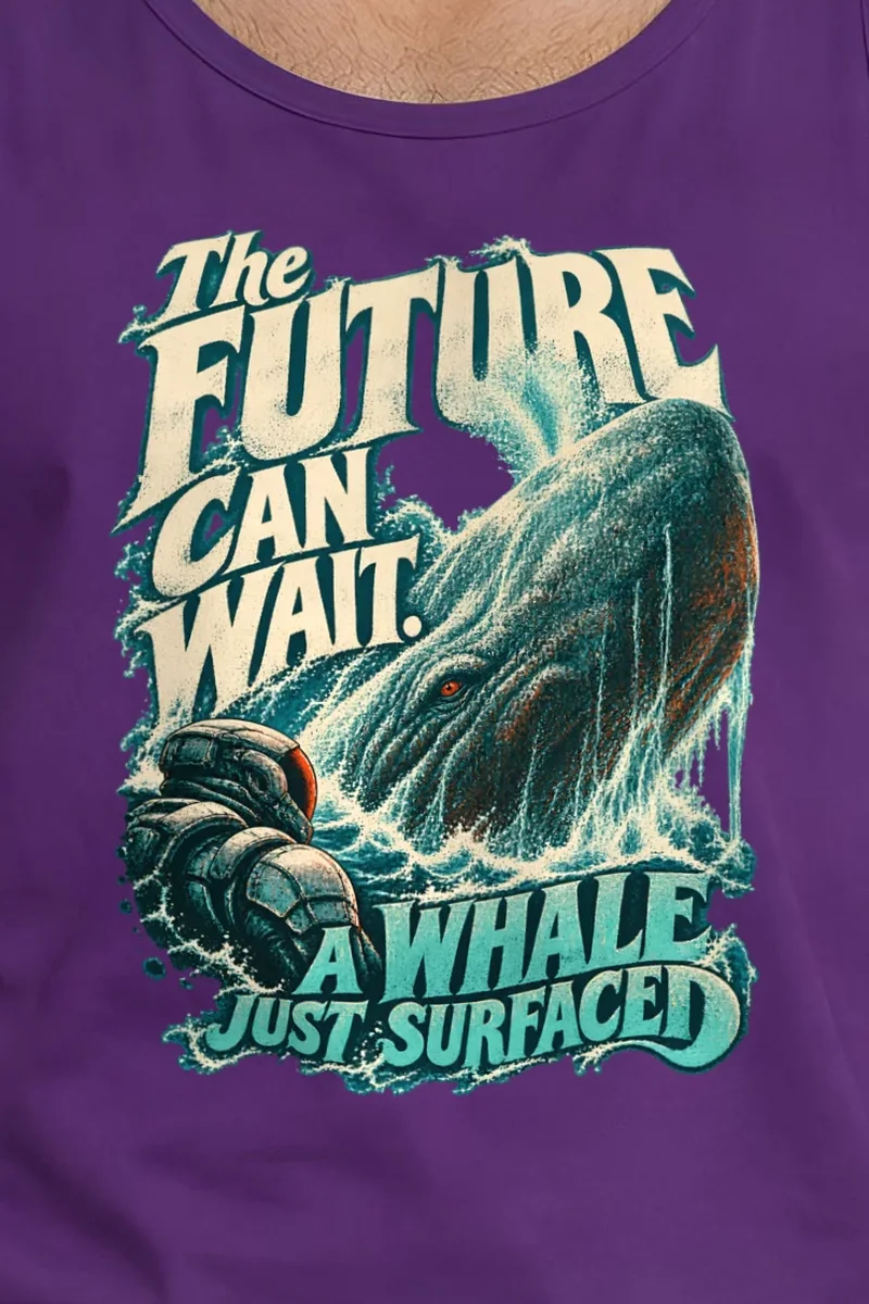 "Future Can Wait" Unisex Jersey Tank - the graphic up close