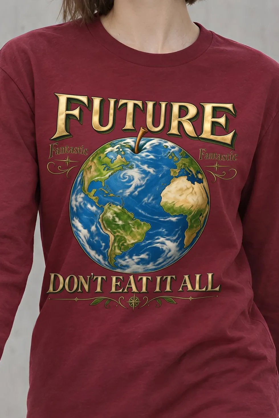 "Future Fantastic Globe" Unisex Longsleeve T-shirt - the graphic up close