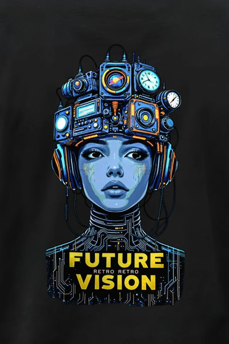"Future Retro Vision" Unisex Longsleeve T-shirt - the graphic up close