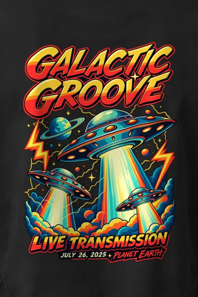 "Galactic Groove" Unisex Longsleeve T-shirt - the graphic up close