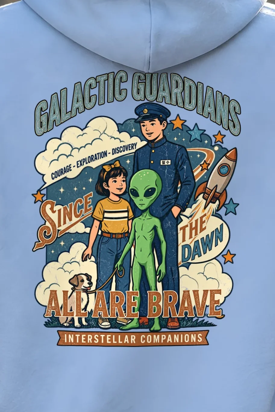 "Galactic Guardians" Unisex Pullover Hoodie - the graphic up close