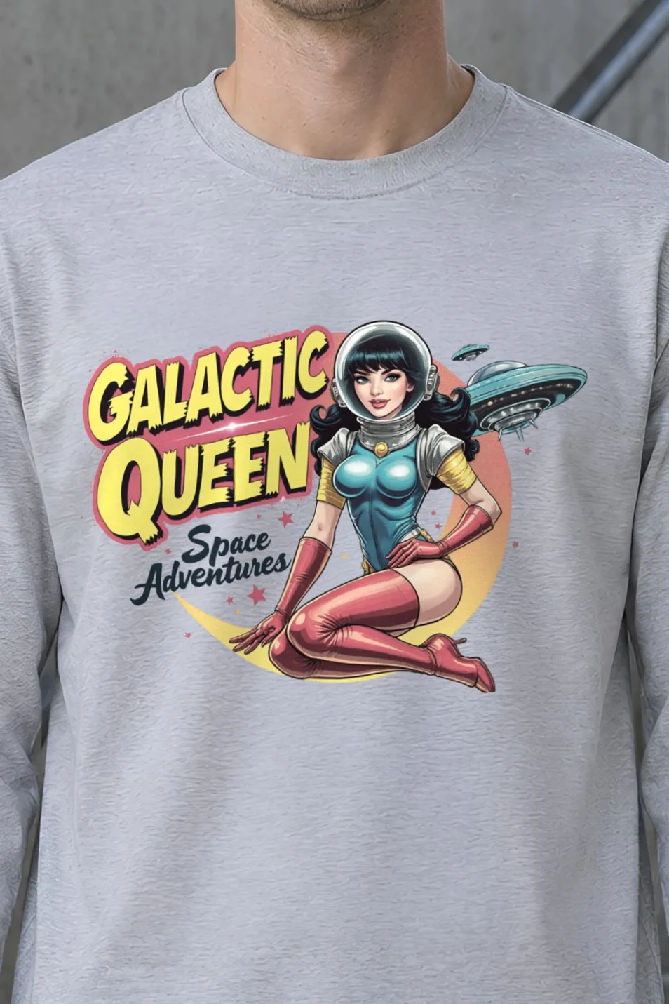 "Galactic Queen" Unisex Longsleeve T-shirt - the graphic up close