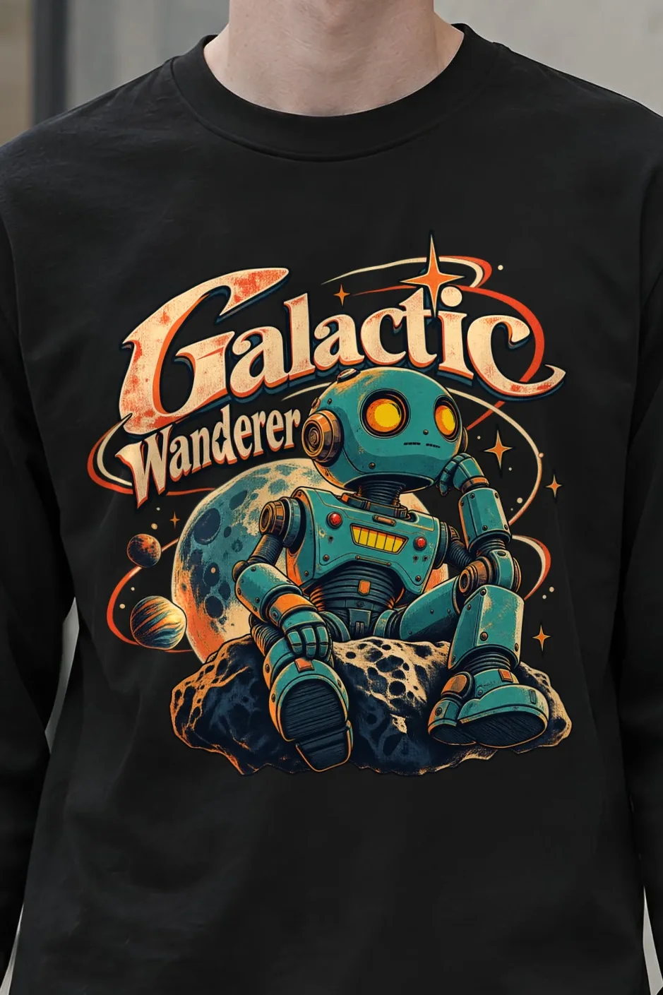 "Galactic Wanderer" Unisex Longsleeve T-shirt - the graphic up close