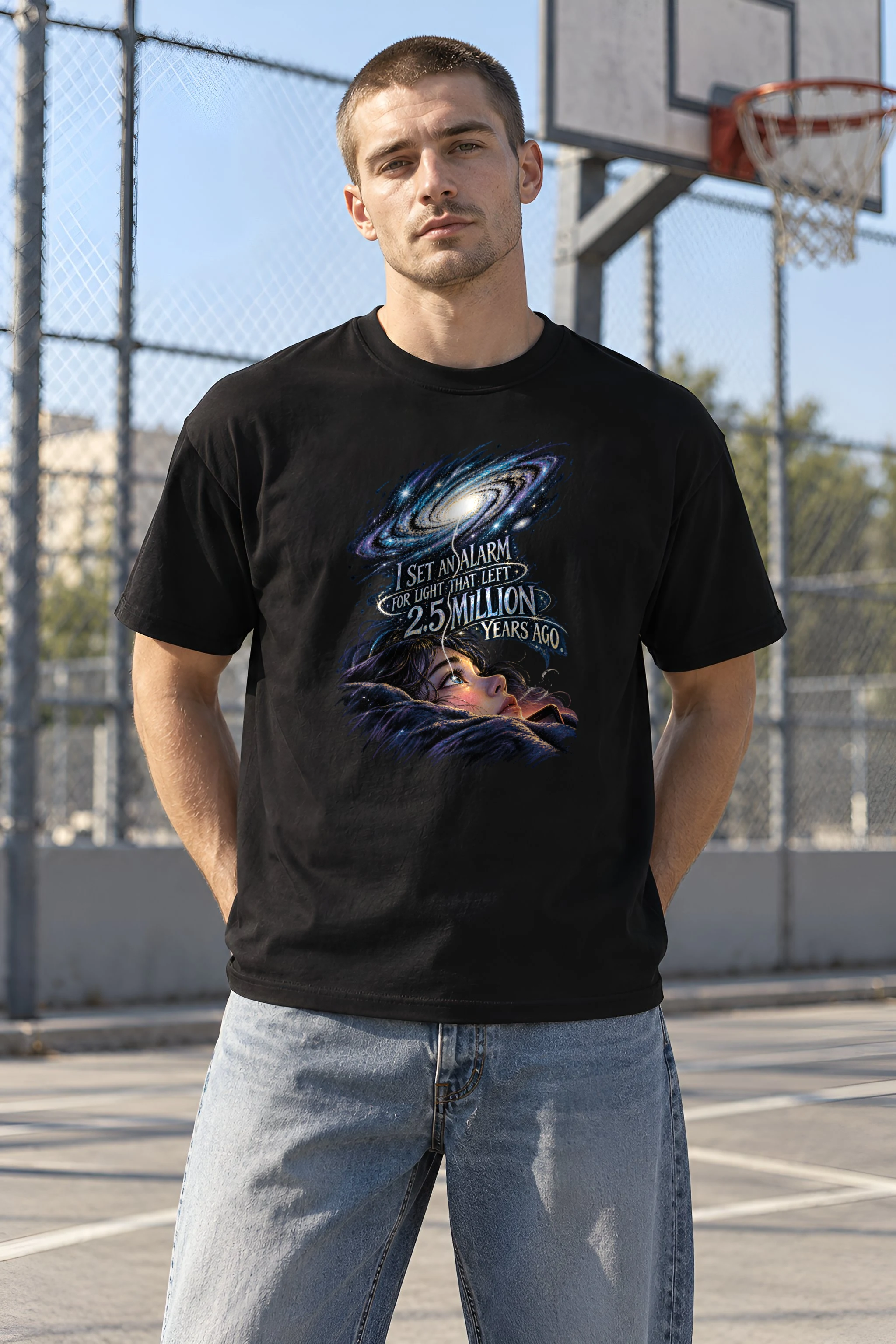 "Galaxy And Stargazer" Heavyweight Unisex Crewneck T-shirt