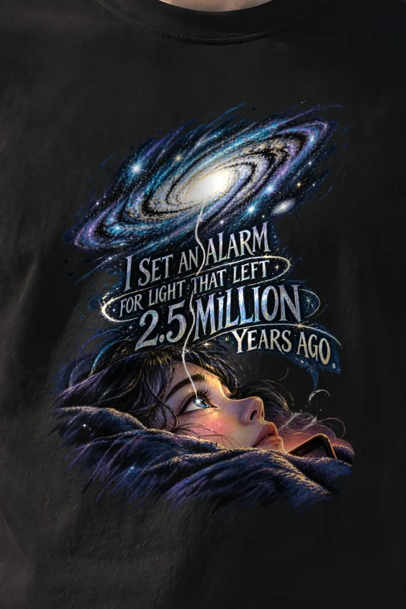 "Galaxy And Stargazer" Heavyweight Unisex Crewneck T-shirt - the graphic up close