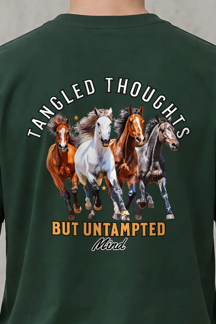 "Galloping Horses" Heavyweight Unisex Crewneck T-shirt - the graphic up close