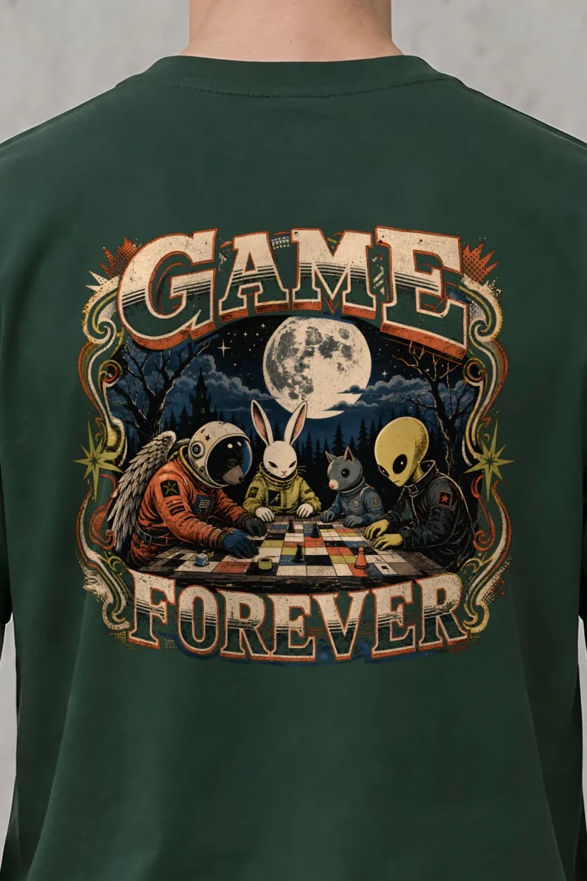 "Game Forever" Heavyweight Unisex Crewneck T-shirt - the graphic up close