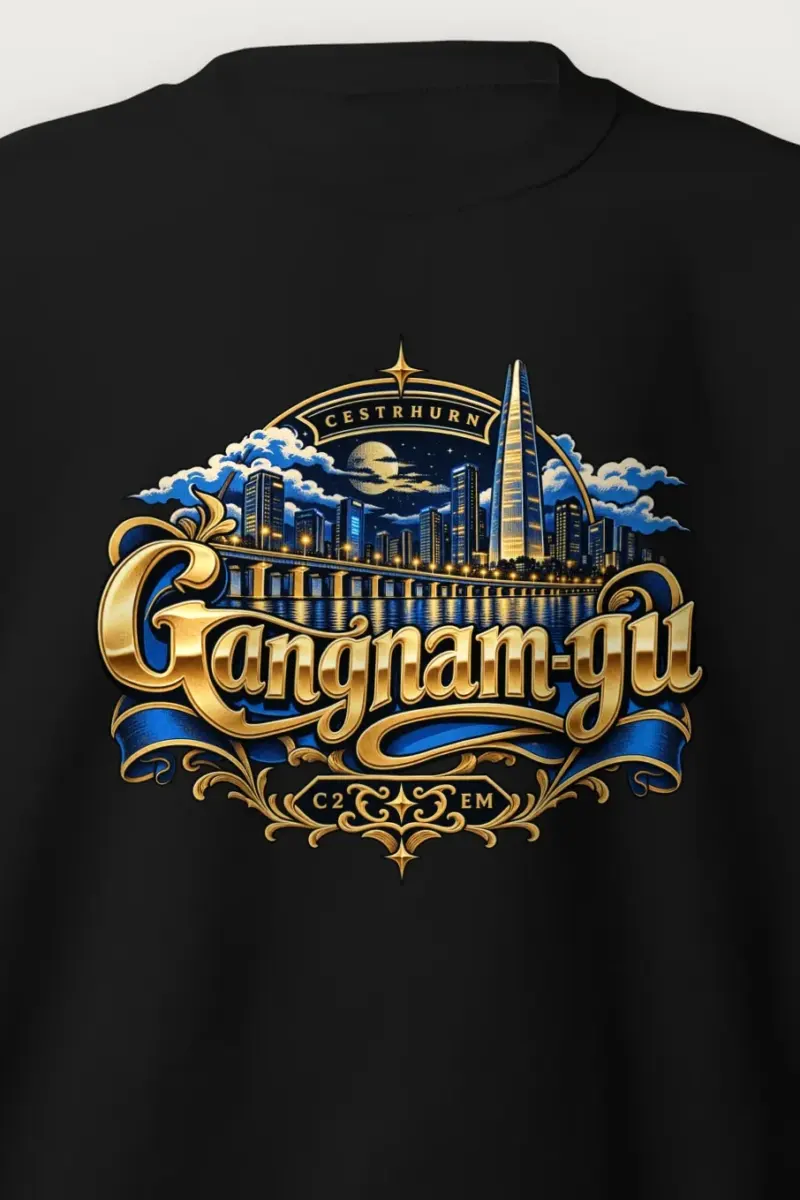 "Gold Skyline Reflection" Heavy Blend Unisex Crewneck Sweatshirt - the graphic up close