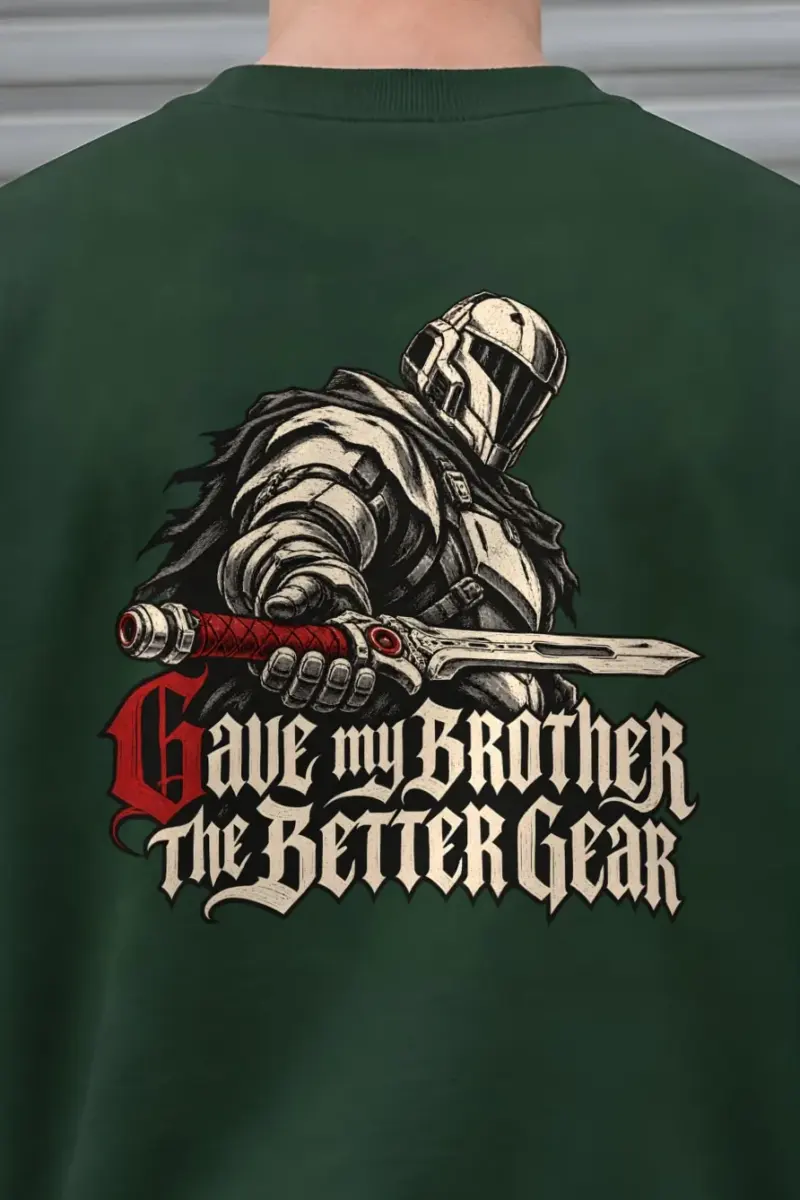 "Gave My Brother the Better Gear" Heavy Blend Unisex Crewneck Sweatshirt - the graphic up close
