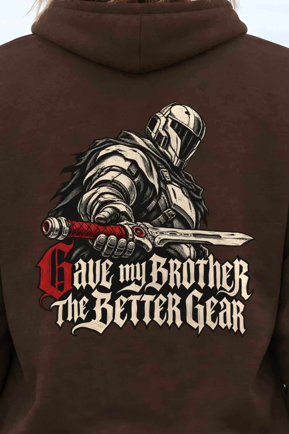 "Gave My Brother the Better Gear" Heavy Blend Unisex Pullover Hoodie - the graphic up close