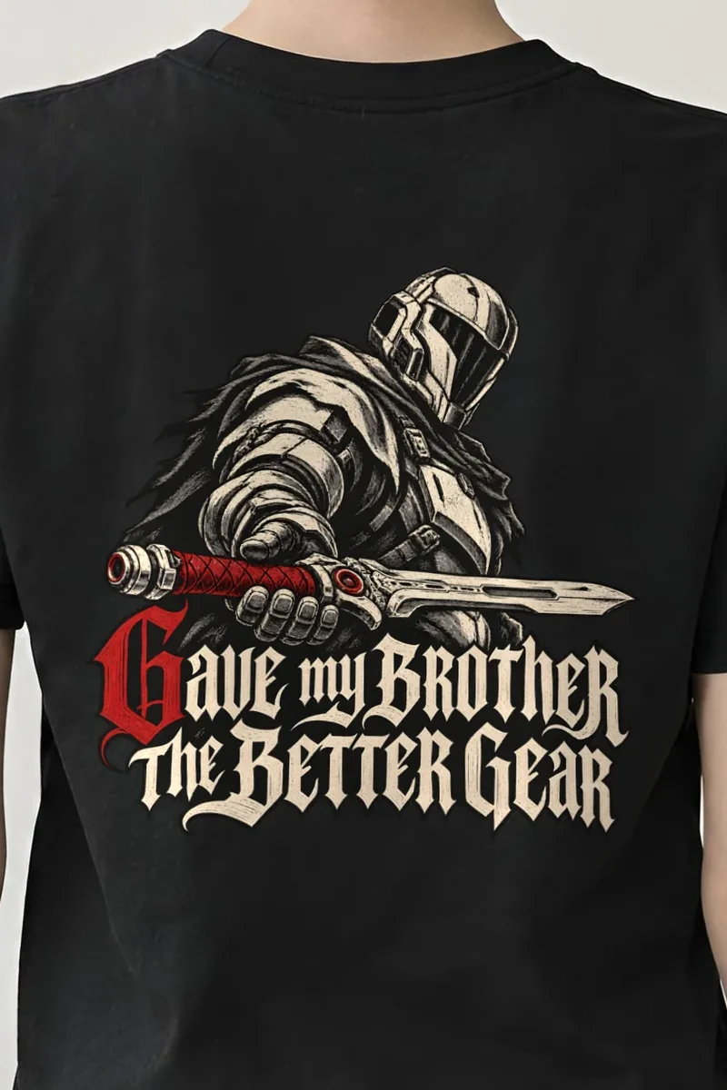 "Gave My Brother the Better Gear" Heavyweight Unisex Crewneck T-shirt - the graphic up close