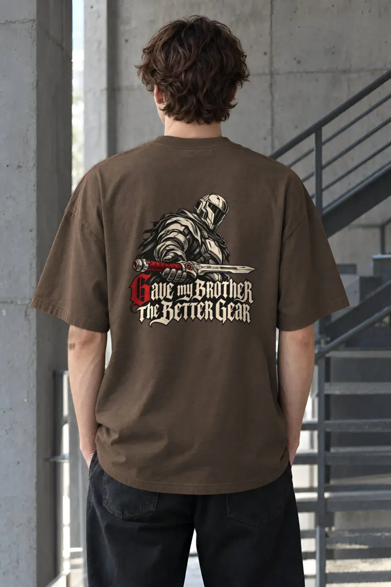 "Gave My Brother the Better Gear" Unisex Oversized Heavyweight Crewneck T-Shirt
