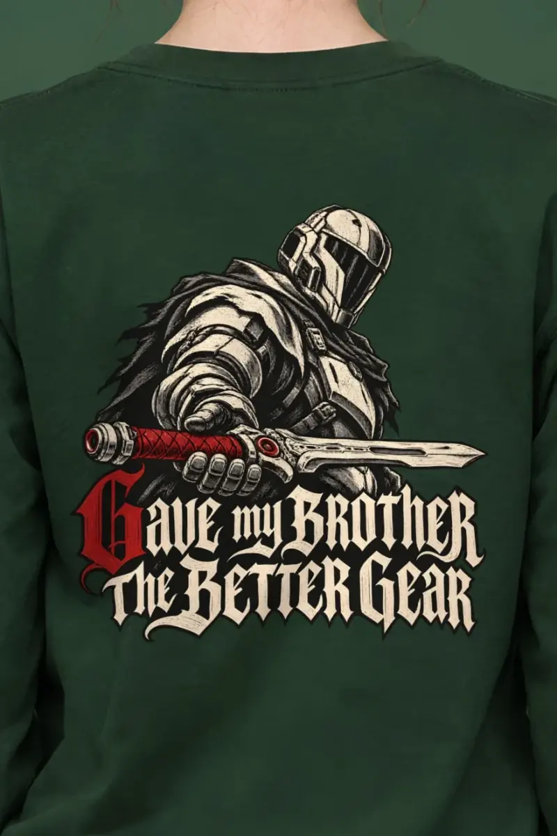 "Gave My Brother the Better Gear" Unisex Longsleeve T-shirt - the graphic up close