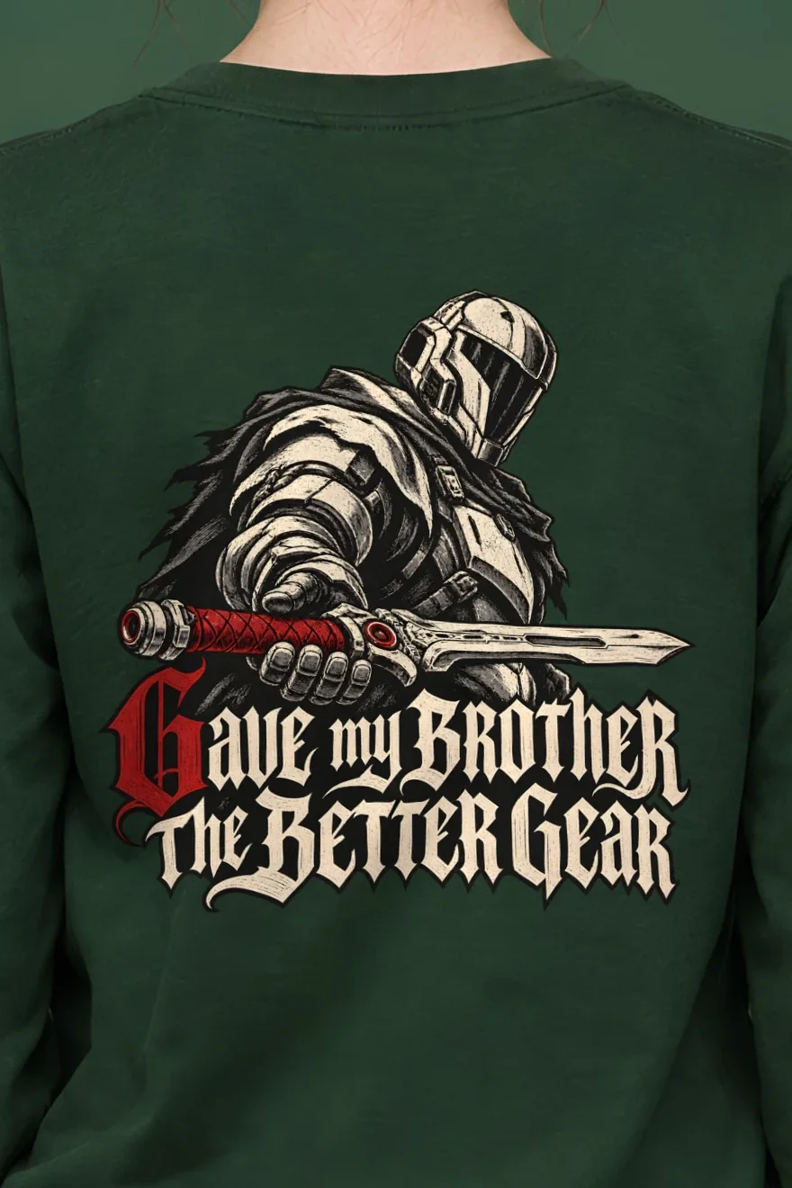 "Gave My Brother the Better Gear" Unisex Longsleeve T-shirt - the graphic up close