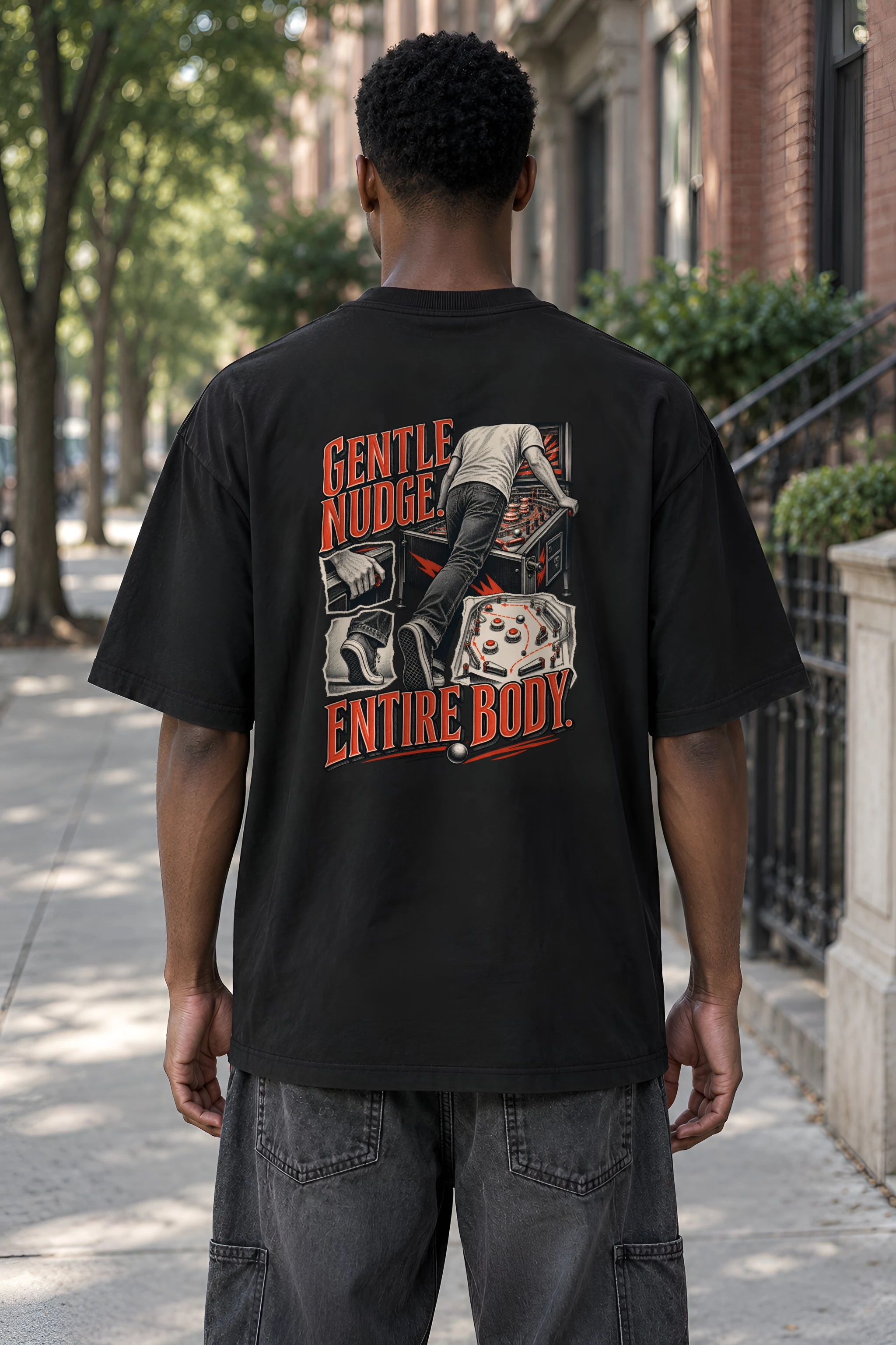 "Gentle Nudge, Entire Body" Men's Oversized Heavyweight Crewneck T-Shirt
