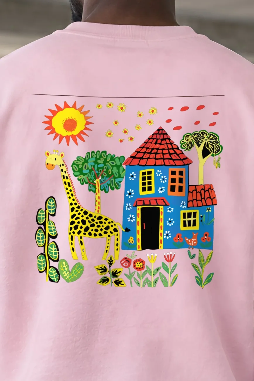 "Giraffe Folk House" 1 Crewneck Sweatshirt - the graphic up close