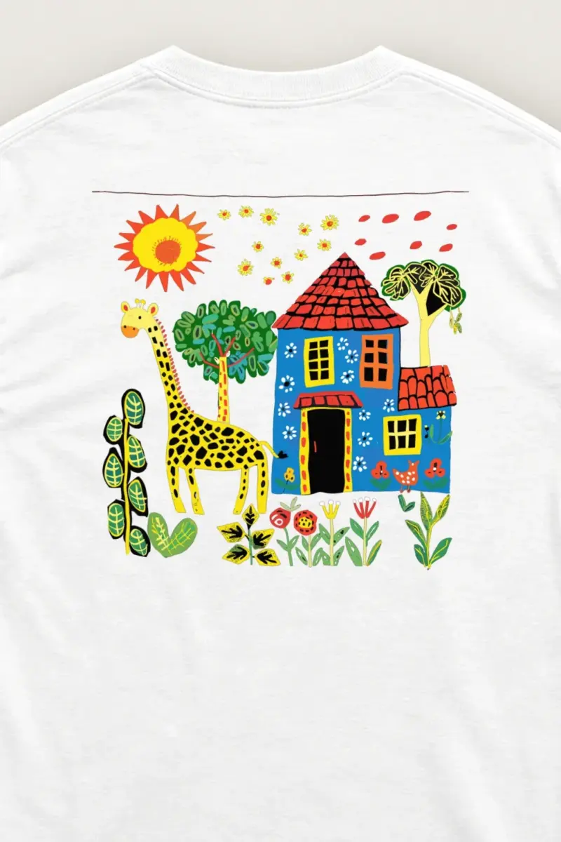 "Giraffe House Folk Art" Unisex Longsleeve T-shirt