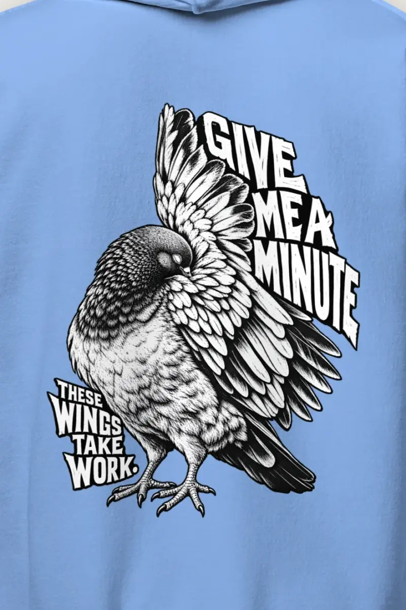"Give Me A Minute" Heavy Blend Unisex Pullover Hoodie - the graphic up close