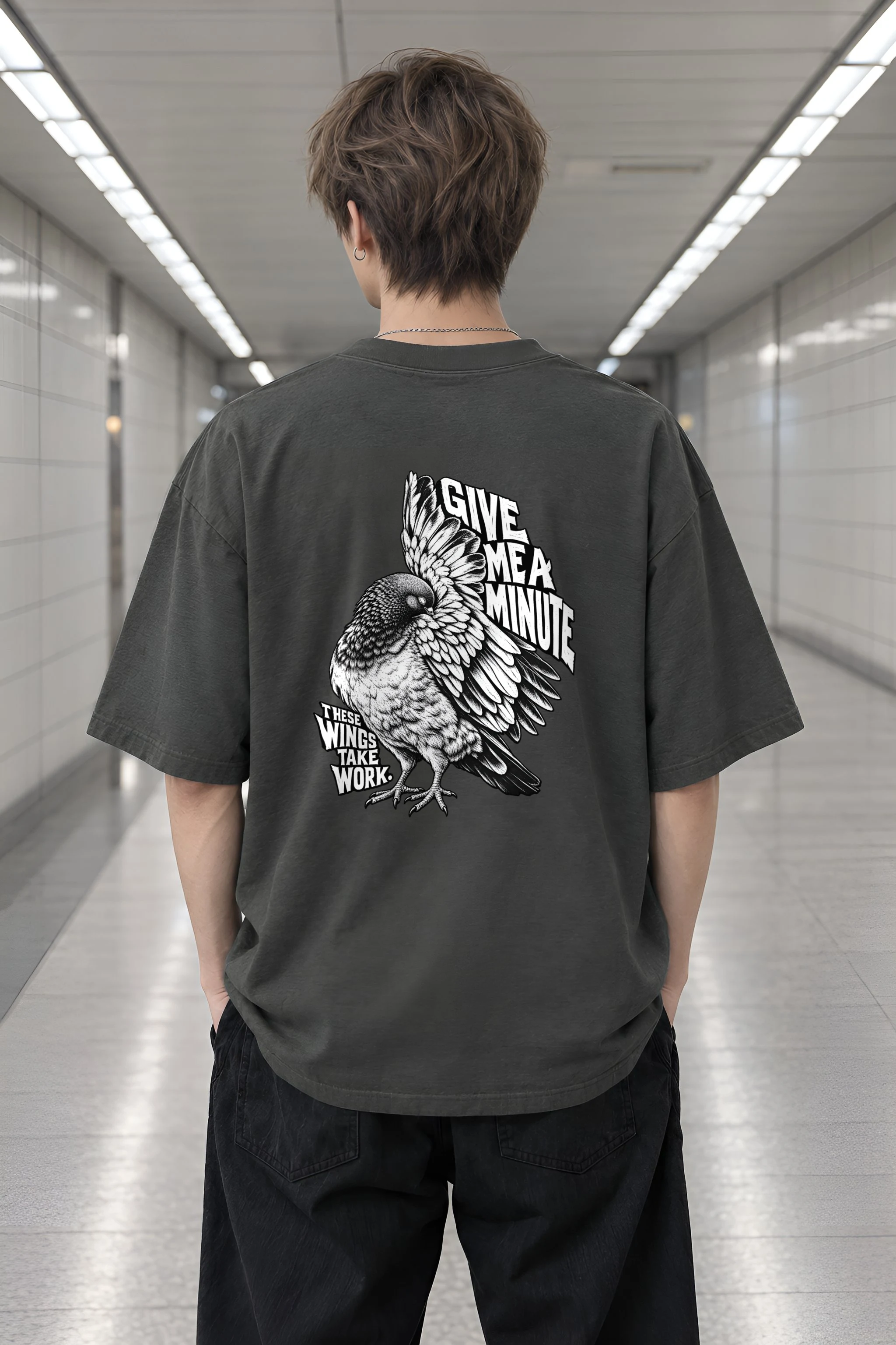 "Give Me A Minute" Men's Oversized Heavyweight Crewneck T-Shirt