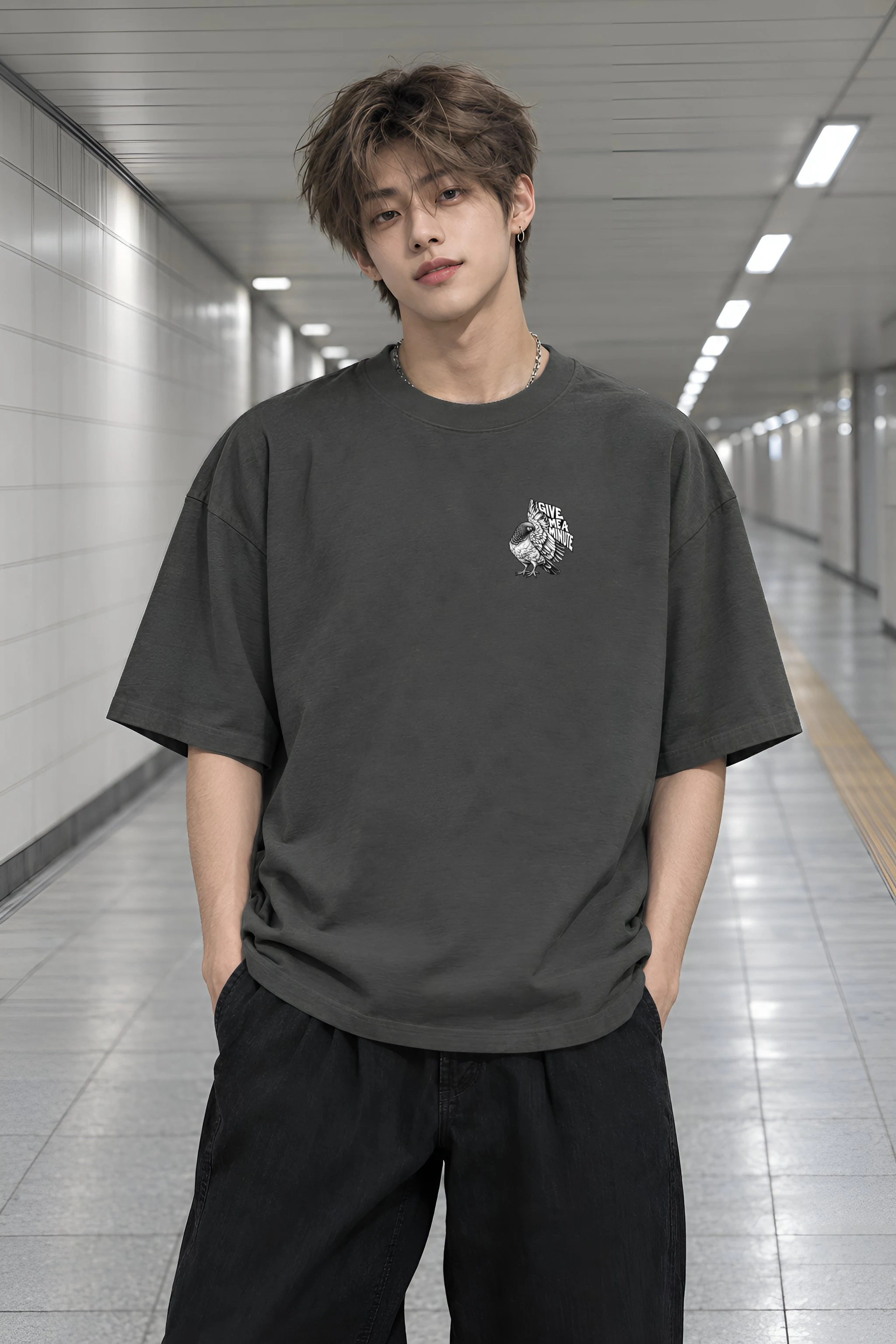"Give Me A Minute" Men's Oversized Heavyweight Crewneck T-Shirt