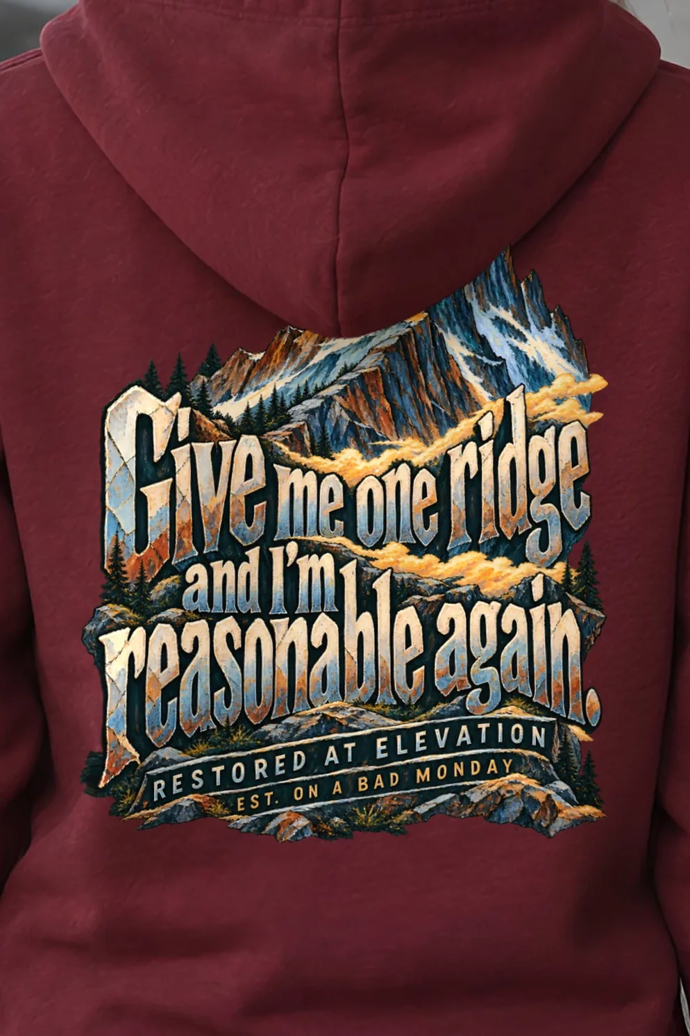 "Give Me One Ridge" Unisex Pullover Hoodie - the graphic up close