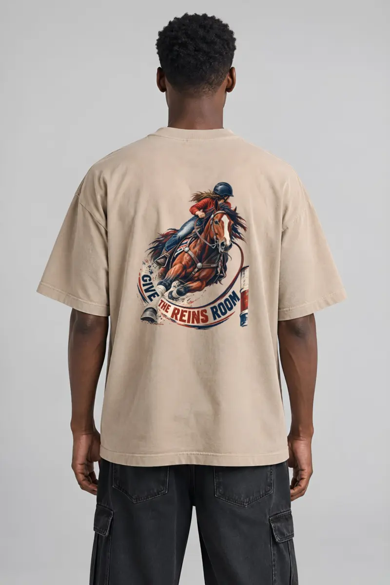 "Give the Reins Room" Unisex Oversized Heavyweight Crewneck T-Shirt