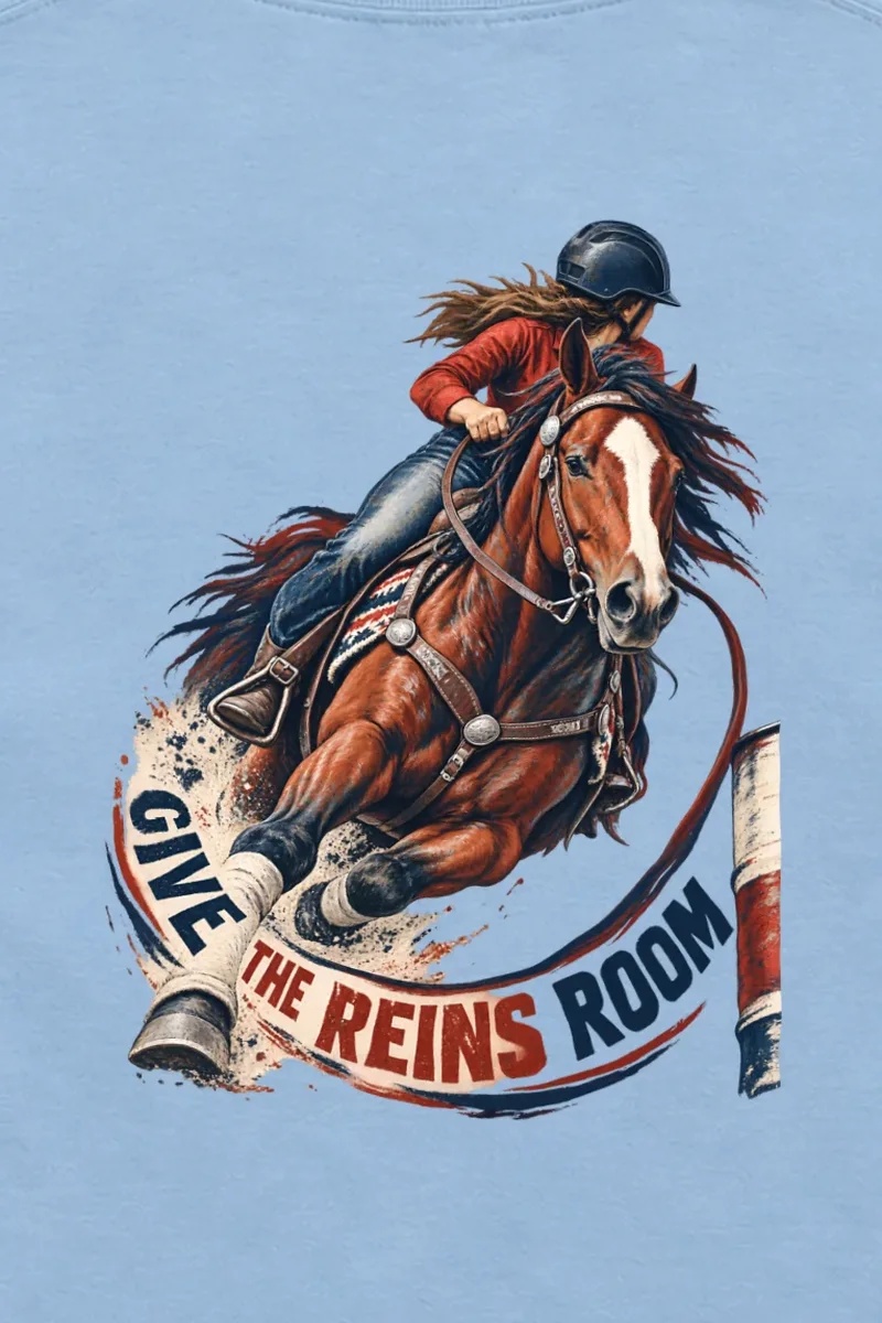 "Give the Reins Room" Unisex Longsleeve T-shirt - the graphic up close