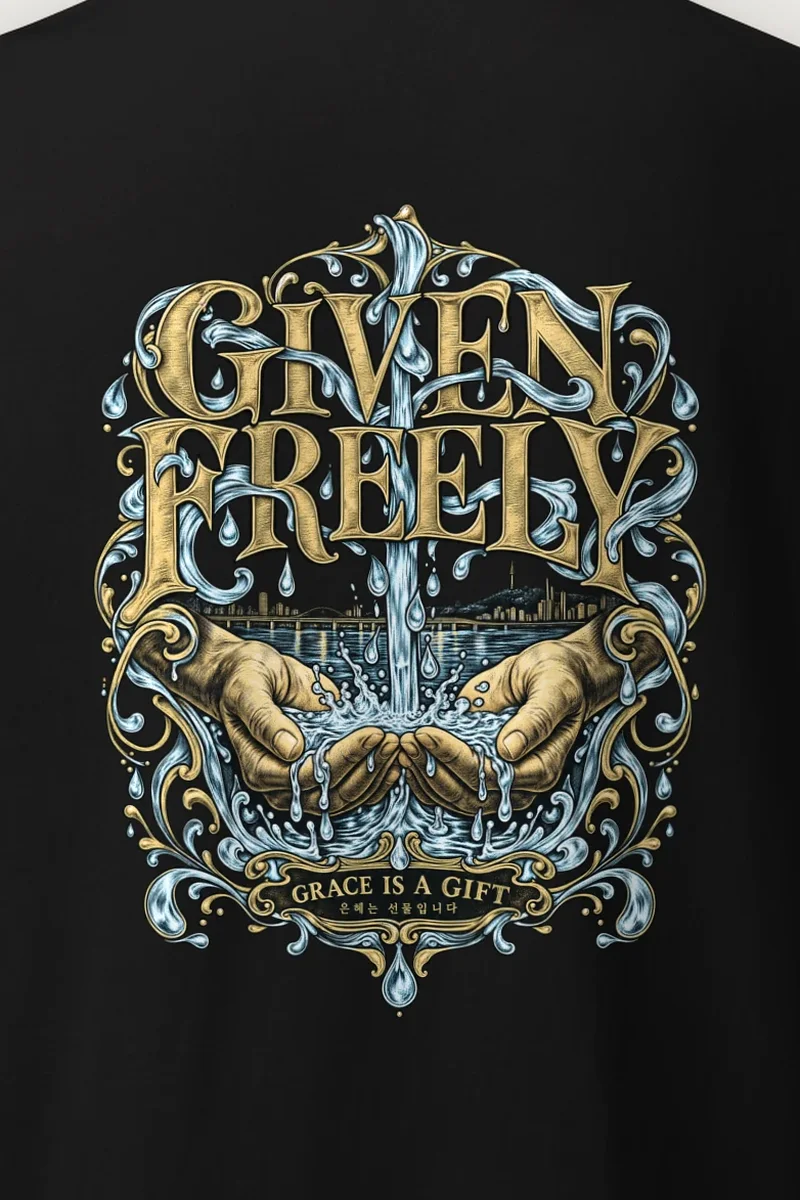 "Given Freely" Heavyweight Unisex Crewneck T-shirt - the graphic up close