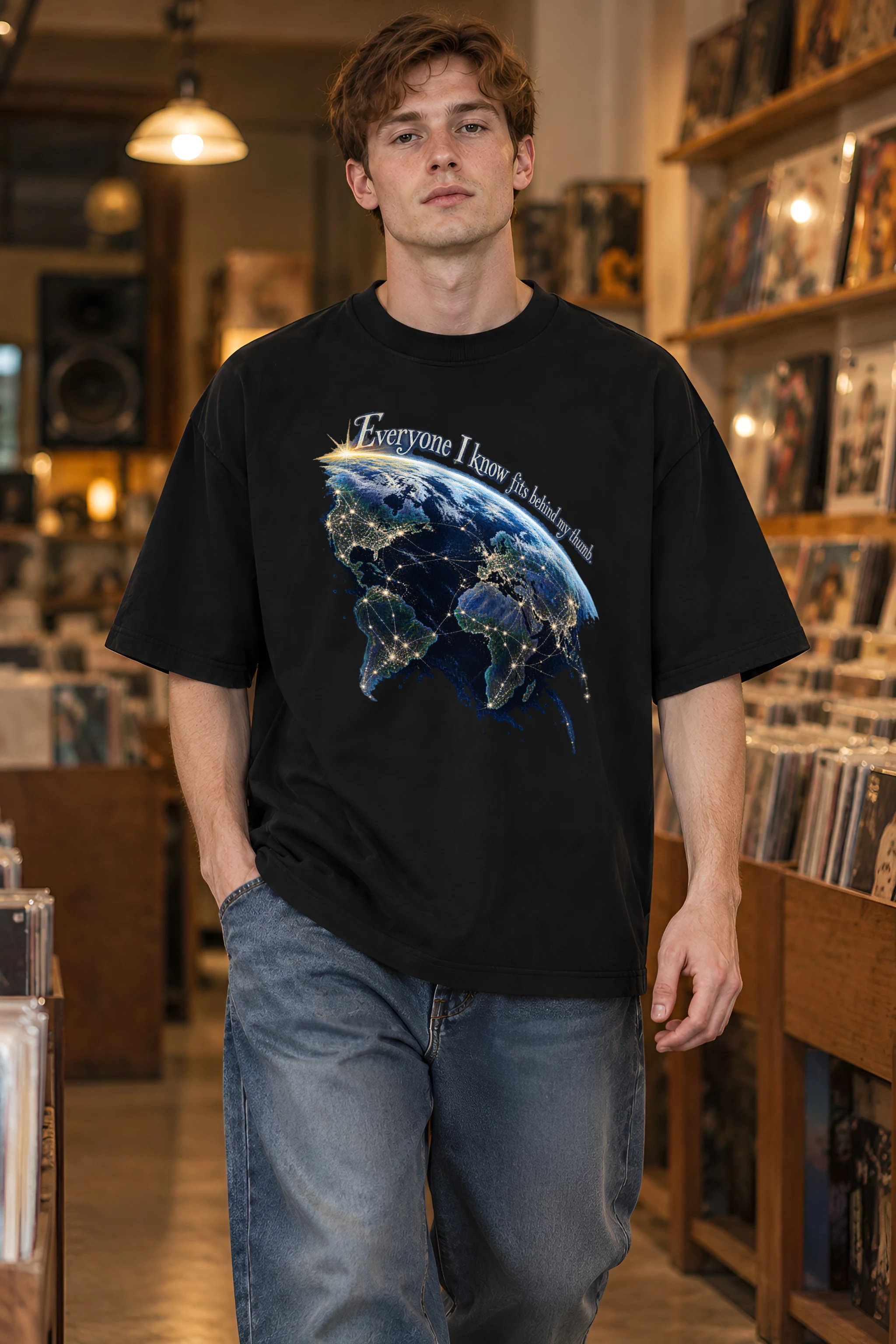 "Glowing Earth at Night" Unisex Oversized Heavyweight Crewneck T-Shirt