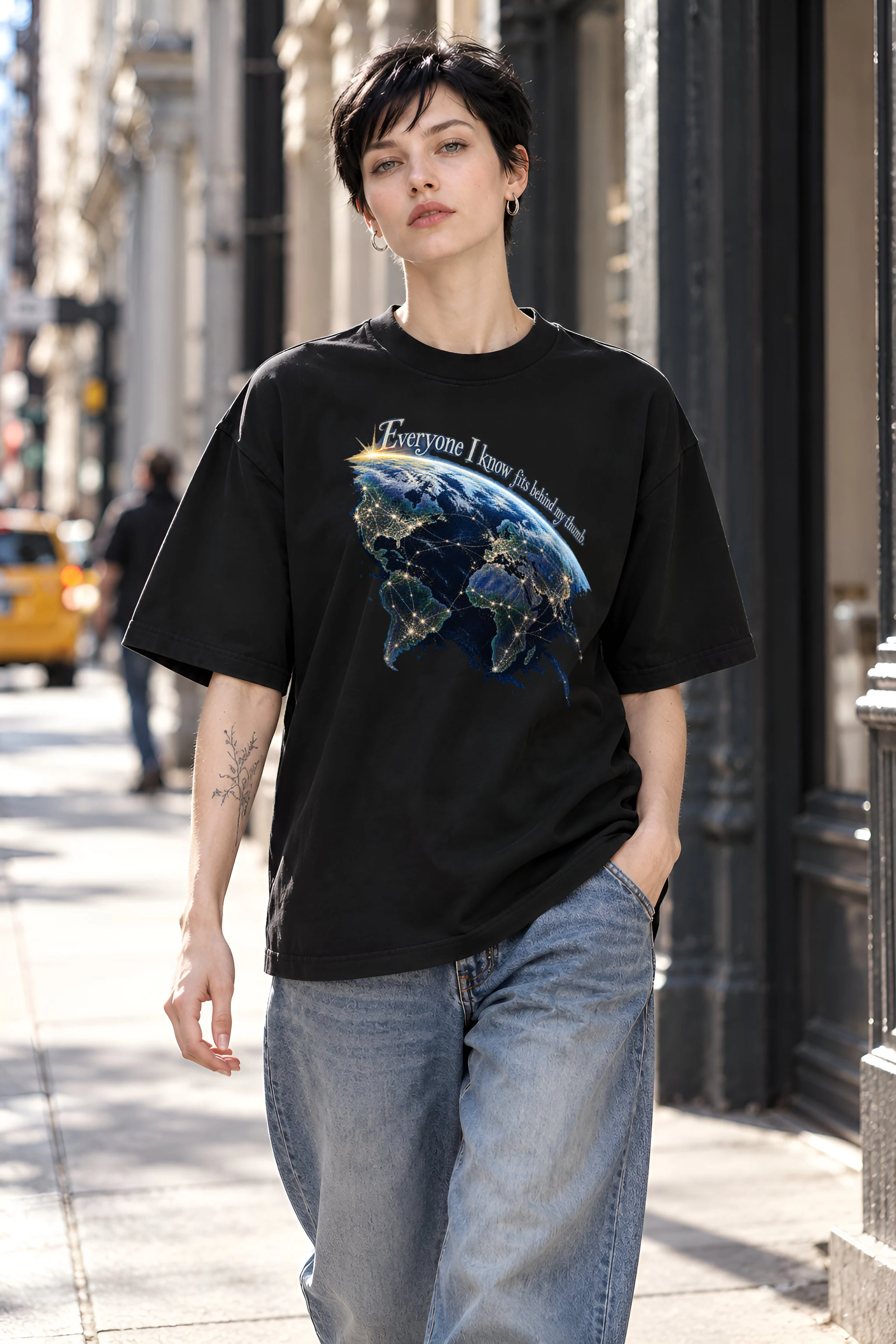 "Glowing Earth at Night" Unisex Oversized Heavyweight Crewneck T-Shirt