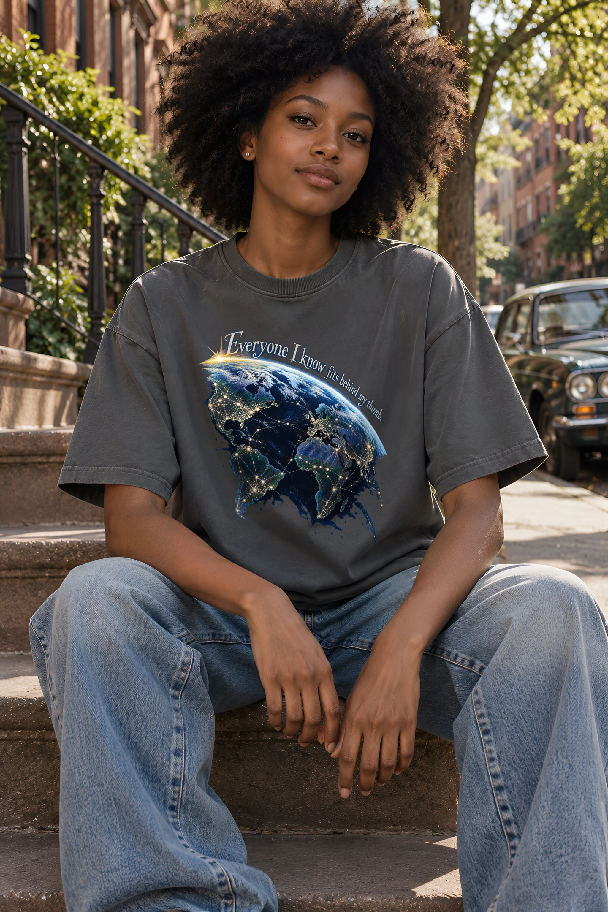"Glowing Earth at Night" Unisex Oversized Heavyweight Crewneck T-Shirt