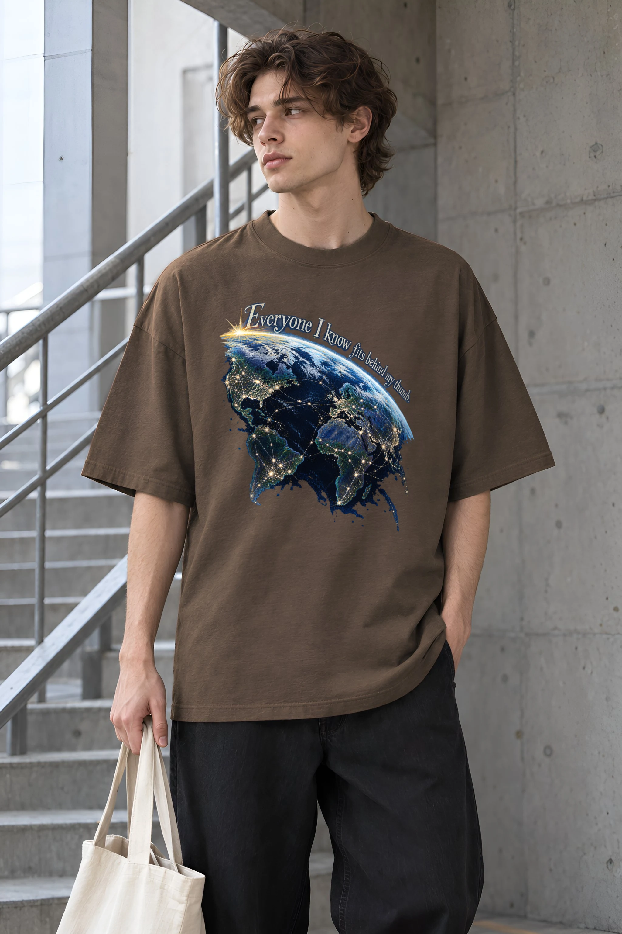 "Glowing Earth at Night" Unisex Oversized Heavyweight Crewneck T-Shirt