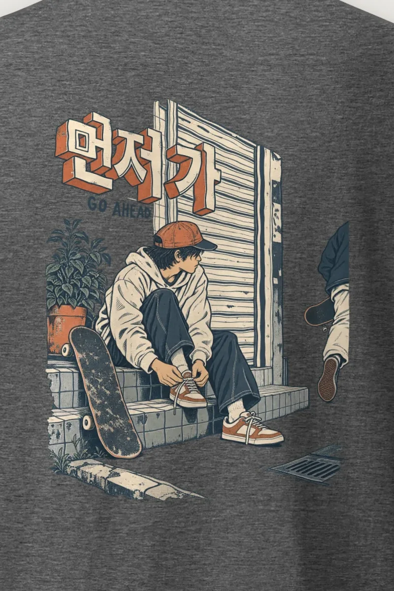 "Go Ahead" Heavyweight Unisex Crewneck T-shirt - the graphic up close