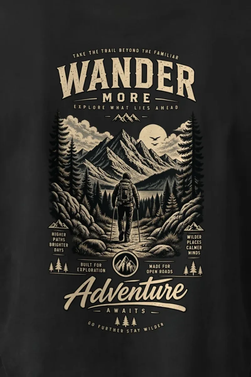 "Go Further Stay Wilder" Unisex Longsleeve T-shirt - the graphic up close
