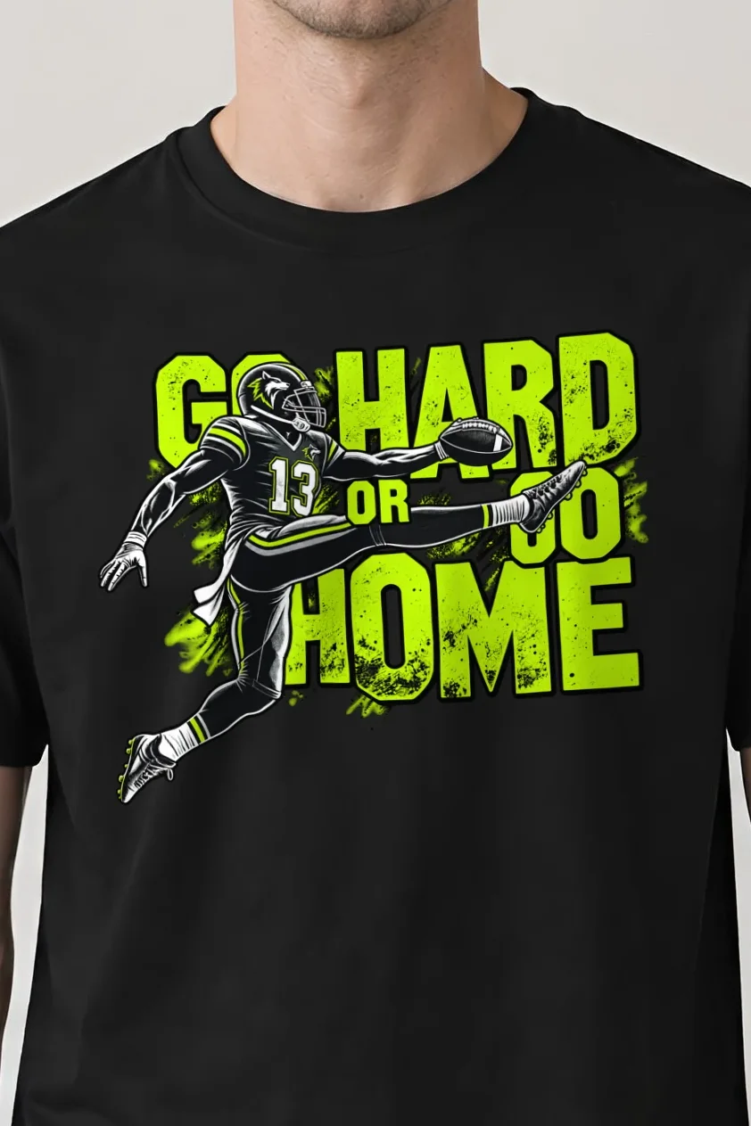 "Go Hard Or Go Home" Heavyweight Unisex Crewneck T-shirt - the graphic up close